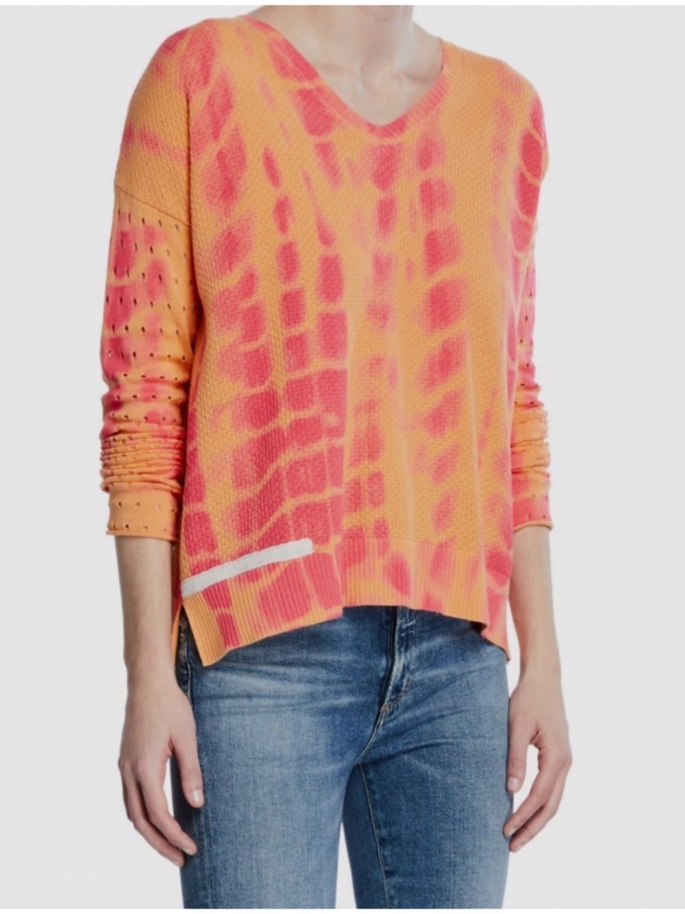 Lisa Todd Women’s Sz 2X Pink Orange Tie Dye Sweater V-Neck Long Sleeve